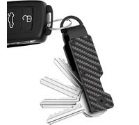 BUKYCAT Llavero de Coche Ligero, Organizador de Llaves de Metal, Porta llaves Metálico Compacto, Estuche de Almacenamiento Compacto para 2-6 Llaves (Negro Fibra de Carbono)