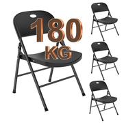 BULAGE Juego de 4 sillas Plegables jardín plastico, sillas jardín Exterior, hasta 180 kg, Silla Plegable Estable para terraza, balcón, Camping, reuniones, Negro