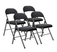 BULAGE Sillas Jardín Exterior, de Metal, Juego de 4 sillas para Comedor, Cocina, salón, Silla Plegable para jardín, Camping, balcón, terrazas, Sillas Plegables con Cojines de Tela, Negro