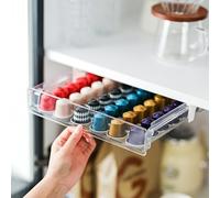 BULANGDE Dispensador Cápsulas para Nespresso Original 30 Cápsulas Con Cajón Volteable,Adhesivo Soporte Organizador Guardar Cápsulas para Armarios Cocina Altos de Pared (Blanco & Transparente)