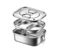 Bulevisiter Fiambrera de acero inoxidable 304 - Contenedor de alimentos dividido de doble capa a prueba de fugas para el trabajo, la escuela o para llevar (1800 ml, plata) (1200 ml)