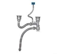 Bulevisiter Kit de drenaje de fregadero de cocina de doble tazón, trampa P de polipropileno a prueba con extensión, fácil instalación para fregaderos dobles estándar, sistema de drenaje robusto