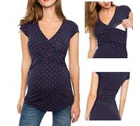 Buliezy Blusa de Maternidad, Camiseta de Lactancia Materna, Camiseta sin Mangas, Cuello en V, Rayas Blancas y Negras, Ropa de