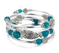 Bulinlin Pulsera enroscable para mujer, piedra de ágata natural, perlas multicapa, plata, pulsera de San Valentín, bisutería de regalo, talla única, Metal Plata Cobre