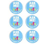 Bulk Ask Me Anything - Botones para voluntarios, profesores y empleados de servicio al cliente, 5,7 cm (paquete de 6), 2.25 Inches, Plástico, Sin gemas.