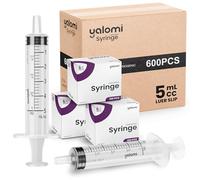 Bulk Case - Jeringa Luer Slip de 5 ml (sin aguja) | Estéril y envuelta individualmente | Cuidado de la salud, uso industrial y personal | 6 cajas de 100 (600 unidades) Yalomi