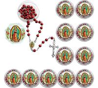 Bulk - Lote de 12 negro/marrón cuentas de madera Lady de Guadalupe/Señora de Guadalupe rosario/Religiosa favor/bautismo favor/Memorial Rosario con bolsas de regalo