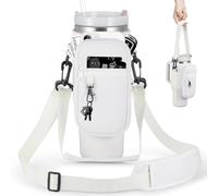 BULKITEM Bolsa de transporte para botella de agua de 30 onzas con bolsillo para teléfono para vaso Stanley Cream de 30 onzas con asa, correa de neopreno aislado color crema para accesorios de taza