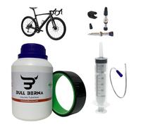 BULL BERNA Kit Tubeless para Bicicleta de Carretera, Incluye Líquido Sellante, Válvulas Presta, Kit de Dosificación y Cinta de 20 mm