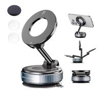 BULL BERNA Soporte Magnético para Teléfono, Rotación 360°, Brazo Doble Eje, Compatible con iPhone 17 Pro MAX - 16 15 14 13 12 y Android, Base de Ventosa Color Negro