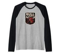 Bull City Durham NC 919 North Carolina Bull Head Hombres Mujeres Camiseta Manga Raglan