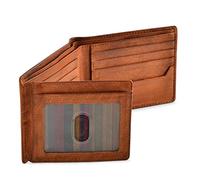 BULL GUARD Billeteras plegables con bloqueo RFID para hombres, billetera de cuero de grano completo marrón con 2 ventanas de identificación, seguridad premium y alta capacidad, M, Cartera RFID