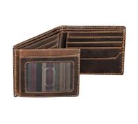 BULL GUARD Carteras plegables con bloqueo RFID para hombre con 2 ventanas de identificación, cartera de cuero de grano completo de gran capacidad para tarjetas de crédito, Wild Mustang Brown,