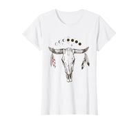 Bull Skull Moon Phases with Boho Feathers Camiseta