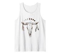 Bull Skull Moon Phases with Boho Feathers Camiseta sin Mangas