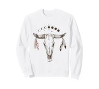 Bull Skull Moon Phases with Boho Feathers Sudadera