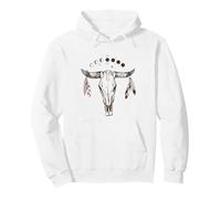 Bull Skull Moon Phases with Boho Feathers Sudadera con Capucha
