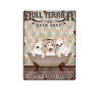 Bull Terrier Bath Soap Company - Cartel de metal vintage para amantes de los perros, baño de perros, amantes de los Bull Terrier, aspecto vintage, bar, cafetería, cartel de metal, 8 x 12 pulgadas
