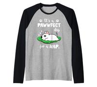 Bull Terrier Dog Sleep It's A Pawwfect Day For A Nap Puppy Camiseta Manga Raglan