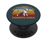 Bull Terrier es mi Hijo Favorito Retro Sunset Dog Lover PopSockets PopGrip Adhesivo
