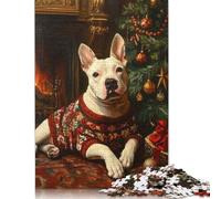 Bull Terrier in Sweater Dog by Fireplace Rompecabezas Imposible,desafío for Adults Entretenimiento Creativo 1000 Piezas Obra De Arte De Juego De para Adultos Y Niños A Partir De 12 Años 1000pcs (75x