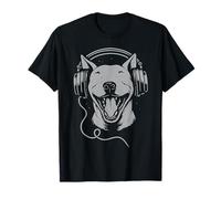 Bull Terrier Inglés Con Auriculares DJ Music Dog Lover Camiseta