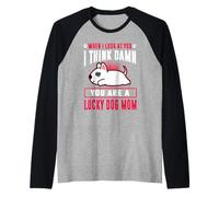 Bull Terrier You Are A Lucky Dog Mom Funny Puppy Dogs Lovers Camiseta Manga Raglan