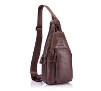 BULLCAPTAIN Bolso Hombres de Pecho Bolsa Bandolera, Mochila de Cuero Autentico Bolsos de Mochila Mochila Messenger Bag Daypack para el Negocio Casual Sport Hiking Travel Marrón