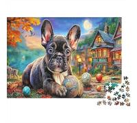 Bulldog 1000 Pieces for Adults & Kids French Bulldog with Globe Educational Games Home Decor Puzzle for Family 38x26cm/1000pcs