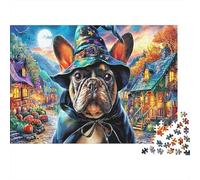 Bulldog 1000Pc Puzzle for Adults French Bulldog with Cap for The Whole Family Women, Gifts for Men 52x38cm/1000pcs