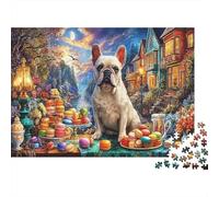 Bulldog Adult Jigsaw Puzzles French Bulldog with Macarons for The Whole Family Women, Gifts for Men 38x26cm/1000pcs