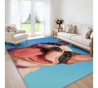 Bulldog - Alfombra azul para sala de estar, dormitorio, pasillos, salón, alfombra moderna de animales divertidos, antideslizante, pelo bajo, no se decolora, suave bajo los pies, 160 x 230 cm