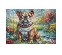 Bulldog Campo de Flores Mascota tierna Vida Silvestre Salvaje Puzzle 300 Piezas para Adultos Divertido Creativo Y Relajante Actividades Diarias Y Pasatiempos 300 PCS（40x28cm）