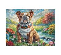 Bulldog Campo de Flores Mascota tierna Vida Silvestre Salvaje Puzzle 500 Piezas para Adultos Agradable Divertido Y Relajante Hobby Y Actividades Tranquilas 500 PCS（52×38cm）