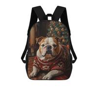 Bulldog Christmas Portrait English Bulldog in Sweater Mochila Escolar Para Niños De 17 Pulgadas, Mochila Informal De Viaje Para Niños Y Niñas, Mochila De Gran Capacidad Para El Día A Día 17inch