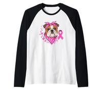 Bulldog Cinta Rosa Coraje Apoyo Esperanza Camiseta Manga Raglan