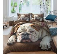 Bulldog Divertido 3D Impreso Funda Nórdica Microfibra Decoración Dormitorio Juego de Ropa de Cama Perro Suave Transpirable para Adultos Jóvenes Single（135x200cm）