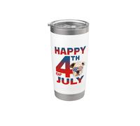 Bulldog Dog Dog American Flag Sunglasses Happy 4th Of July Vaso térmico de acero inoxidable de doble pared