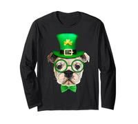 Bulldog Dog Leprechaun Hat Lucky Charm St Patricks Day Manga Larga