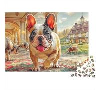 Bulldog en la mansión 1000 Piece Recycled Cardboard Adorable Decoración Perro Jigsaw Puzzle Set Educational Challenge Home Fun Great Gift for Family Puzzle Collectors 70x50cm/1000pcs
