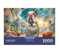 Bulldog en Town Square Puzzle De 1000 Piezas, Moderno DIY, Entretenimiento para Adultos Y Niños A Partir De 12 Años Mascotas Art Rompecabezas Familiar-Obra De Arte, Actividad Familiar 70x50cm/1000pcs