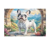 Bulldog francés Arco de Piedra Campo de Flores Mascota tierna Vida Silvestre Naturaleza Salvaje Puzzle 1000 Piezas para Adultos Divertido Agradable Y Relajante Ocio Familiar Y Hobby 1000 PCS（75x50cm）