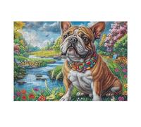Bulldog francés Arroyo de Primavera Campo de Flores Exterior Puzzle 300 Piezas para Adultos Divertido Estimulante Y Relajante Hobby Y Momentos Familiares 300 PCS（40x28cm）