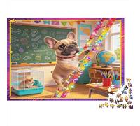 Bulldog Francés Aula Escolar Puzzle de 1000 Piezas Papel Puzzle para Adultos Escena Educativa Decoración Hogar Alivio Estrés Regalo 70x50cm/1000pcs