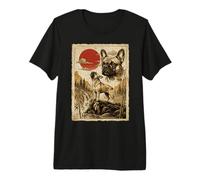 Bulldog francés Aullando Vintage Ukiyo-e Arte japonés Camiseta Premium