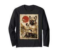 Bulldog francés Aullando Vintage Ukiyo-e Arte japonés Manga Larga