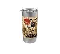 Bulldog francés aullando Vintage Ukiyo-e Arte japonés Vaso térmico de acero inoxidable de doble pared