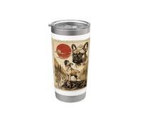 Bulldog francés aullando Vintage Ukiyo-e Arte japonés Vaso térmico de acero inoxidable de doble pared