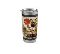 Bulldog francés aullando Vintage Ukiyo-e Arte japonés Vaso térmico de acero inoxidable de doble pared