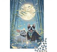 Bulldog Francés Bambú Luz de Luna Puzzle 1000 Piezas Impresión De Alta Definición, Puzzle De Madera, para Adultos Y Niños 14+, Rompecabezas Juego Desafiante, Regalo 1000pcs (75x50cm)
